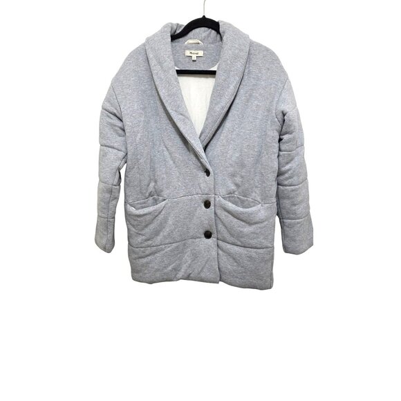 Madewell Women's Light Gray Quilted Puffer Sweater Jacket Shawl Collar Size XS - Picture 1 of 8